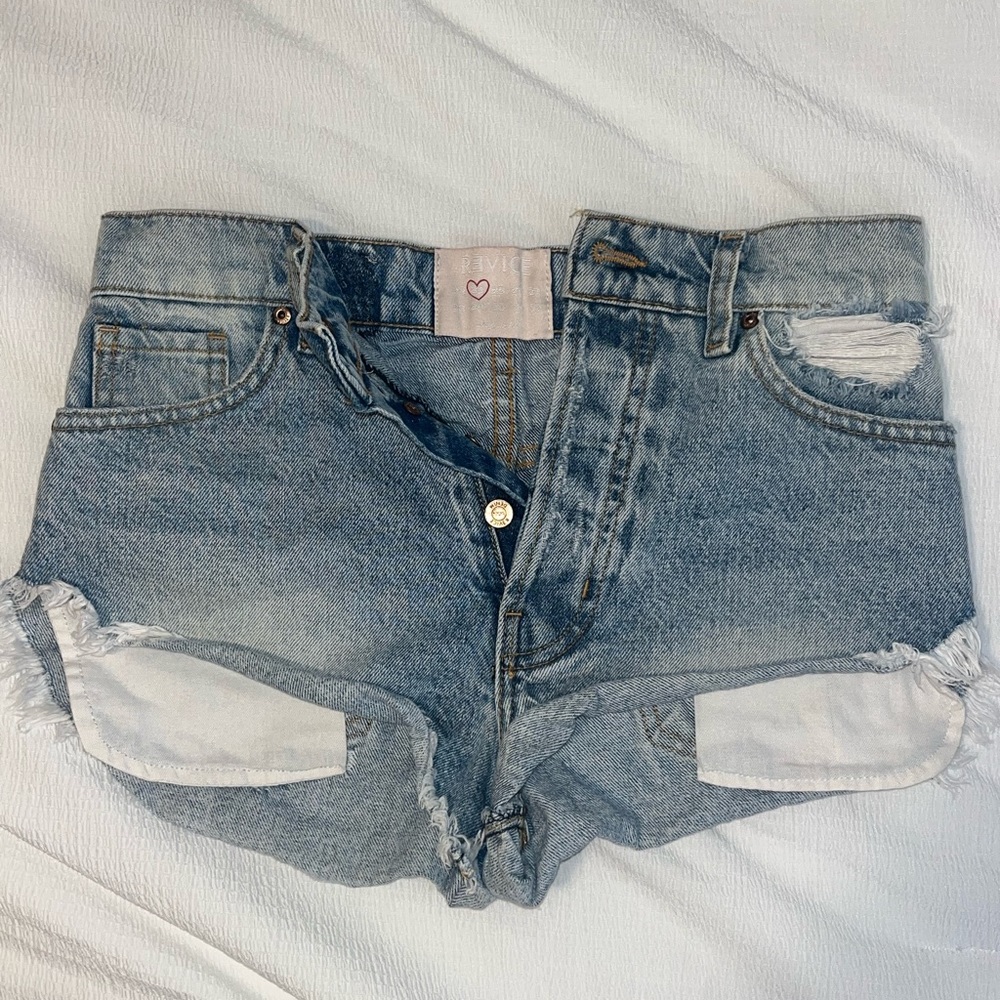 Revice light wash denim shorts with fray - Size 24